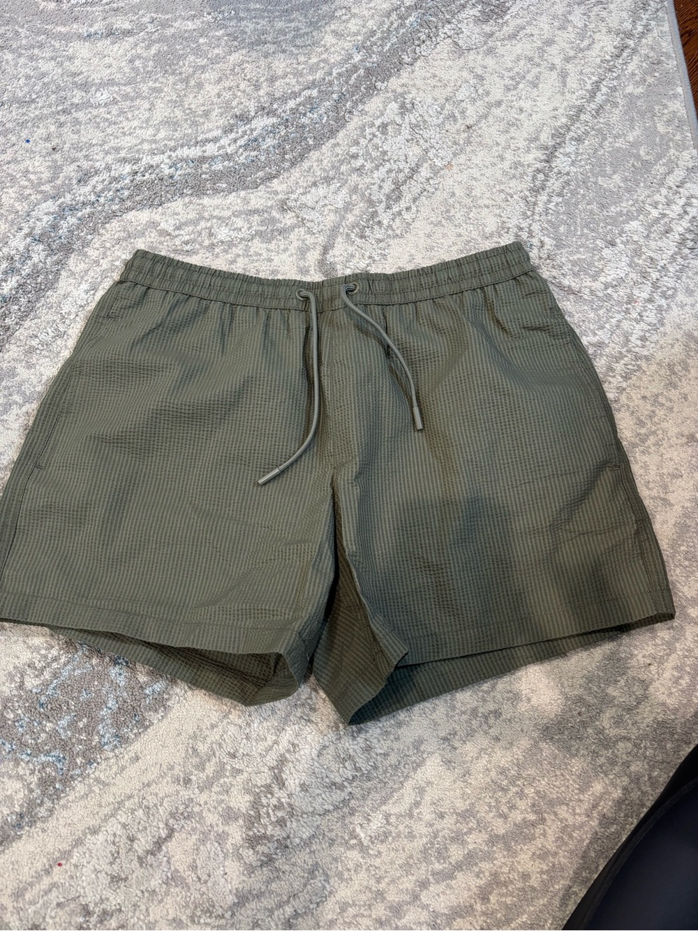 Zara Olive Green Athletic Swim Shorts with Drawstring